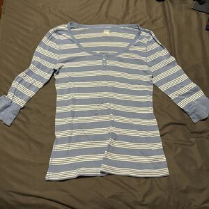 Old Navy - Scoop Neck Blue And White Striped Shirt- Size L